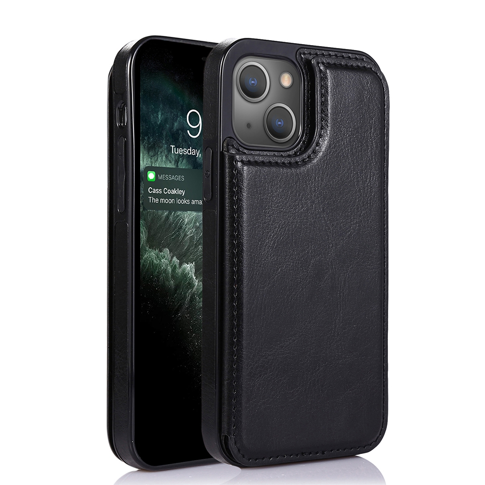 Back Flip Leather Wallet Cover Case for iPhone 13-Brown