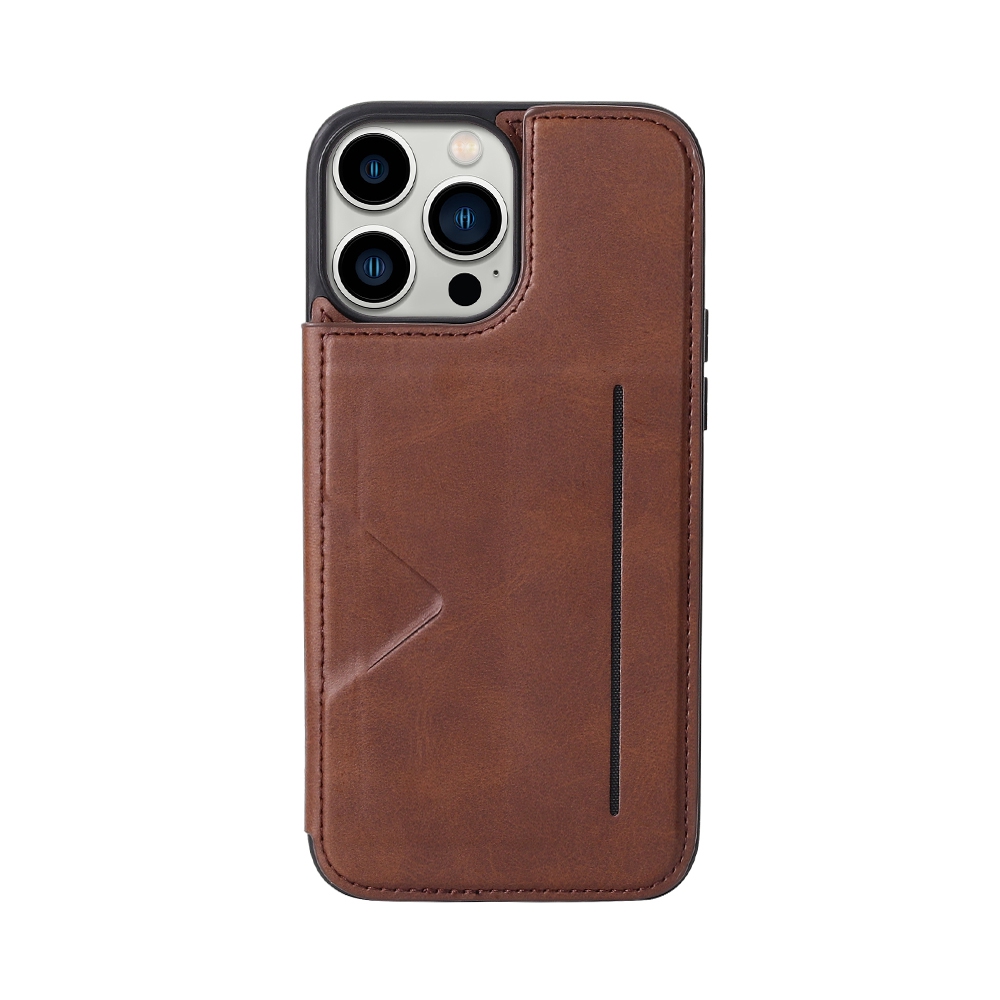 Hanman Back Flip Leather Wallet Shockproof Cover Case for iPhone 14 Max (Plus)-Navy