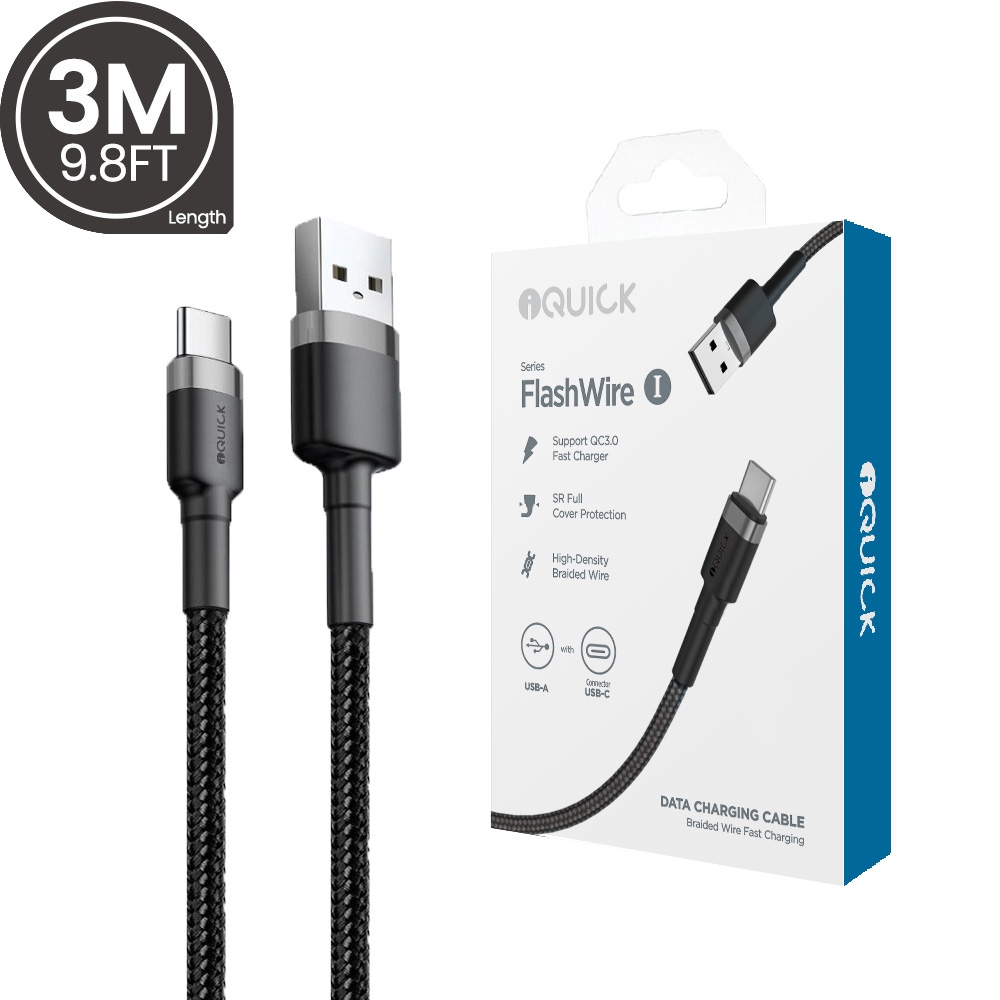 iQuick Braided USB-C to USB-A Fast Charging Cable 3M for iPhone 15 16 Series
