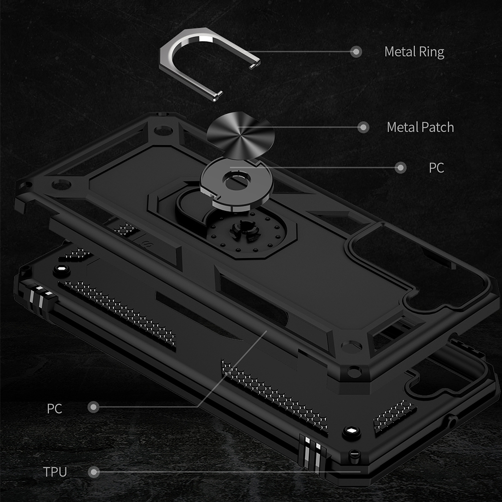 Rotating Metal Ring Holder Armor Shockproof Case Cover for Samsung Galaxy S22 Plus-Navy