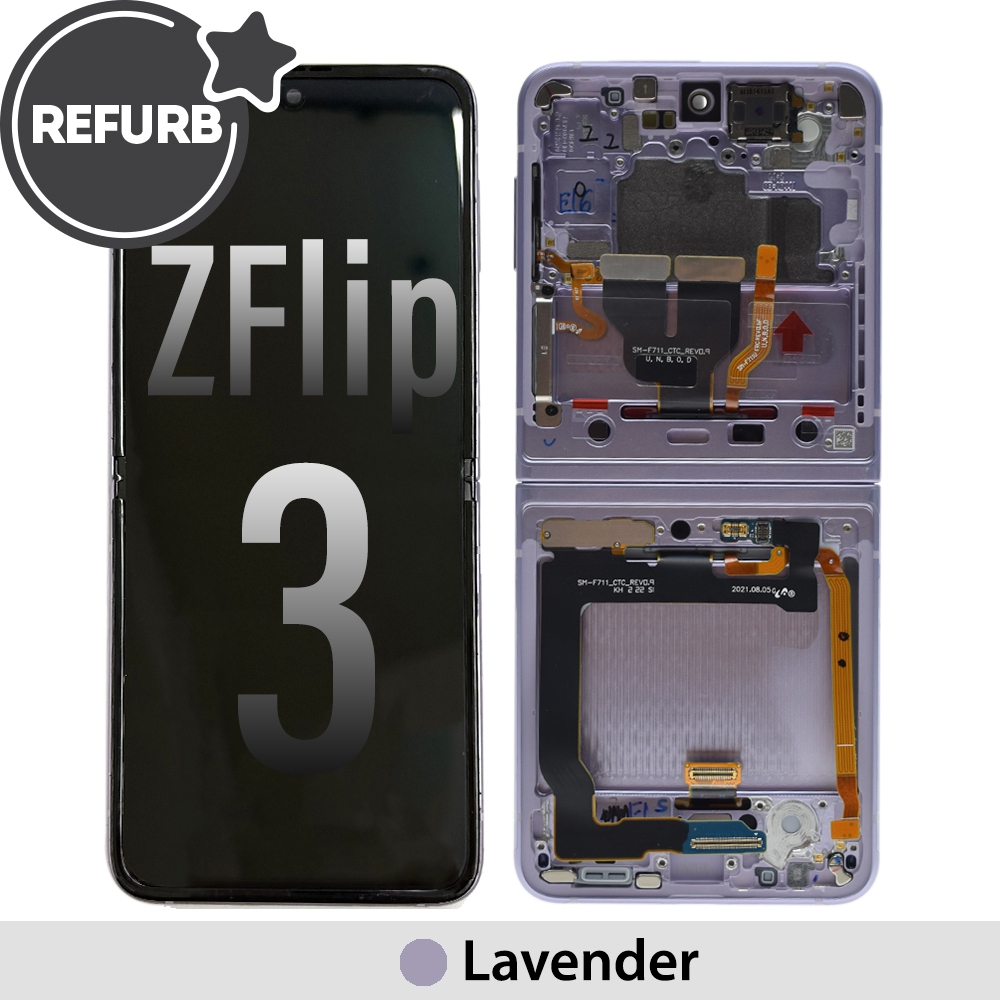 REFURB OLED Screen Digitizer Replacement with Frame for Samsung Galaxy Z Flip 3 5G F711B-Lavender