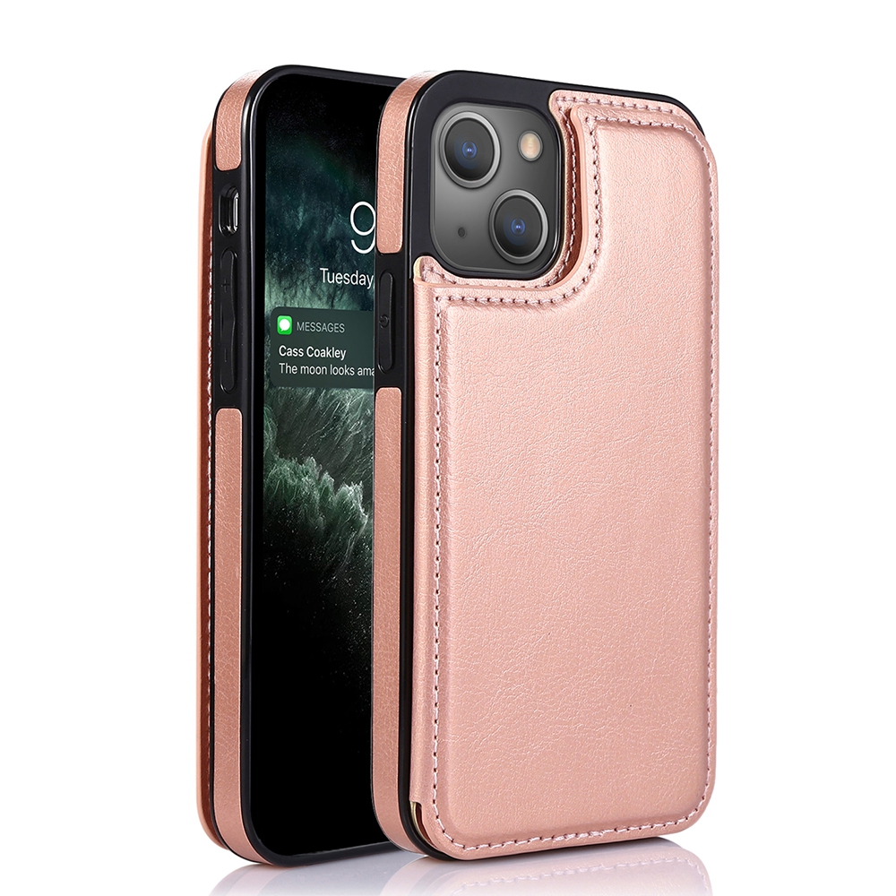 Back Flip Leather Wallet Cover Case for iPhone 13-Brown