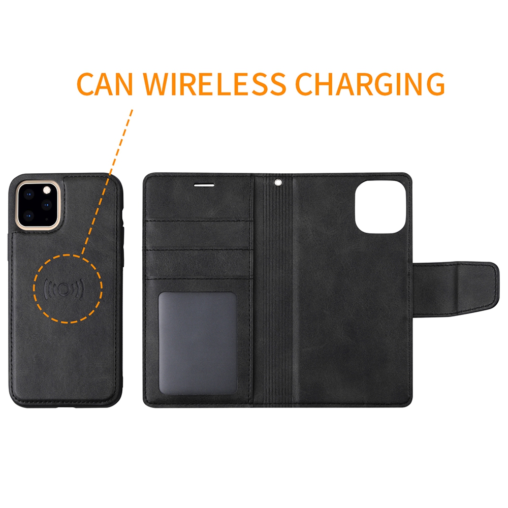 Hanman 2 in 1 Detachable Magnetic Flip Leather Wallet Cover Case for iPhone 11-Navy