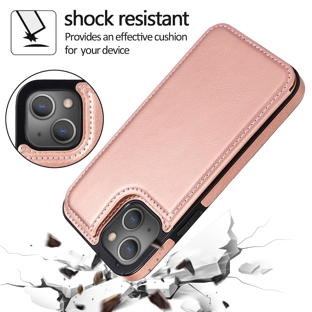 Back Flip Leather Wallet Cover Case for iPhone 13-Brown