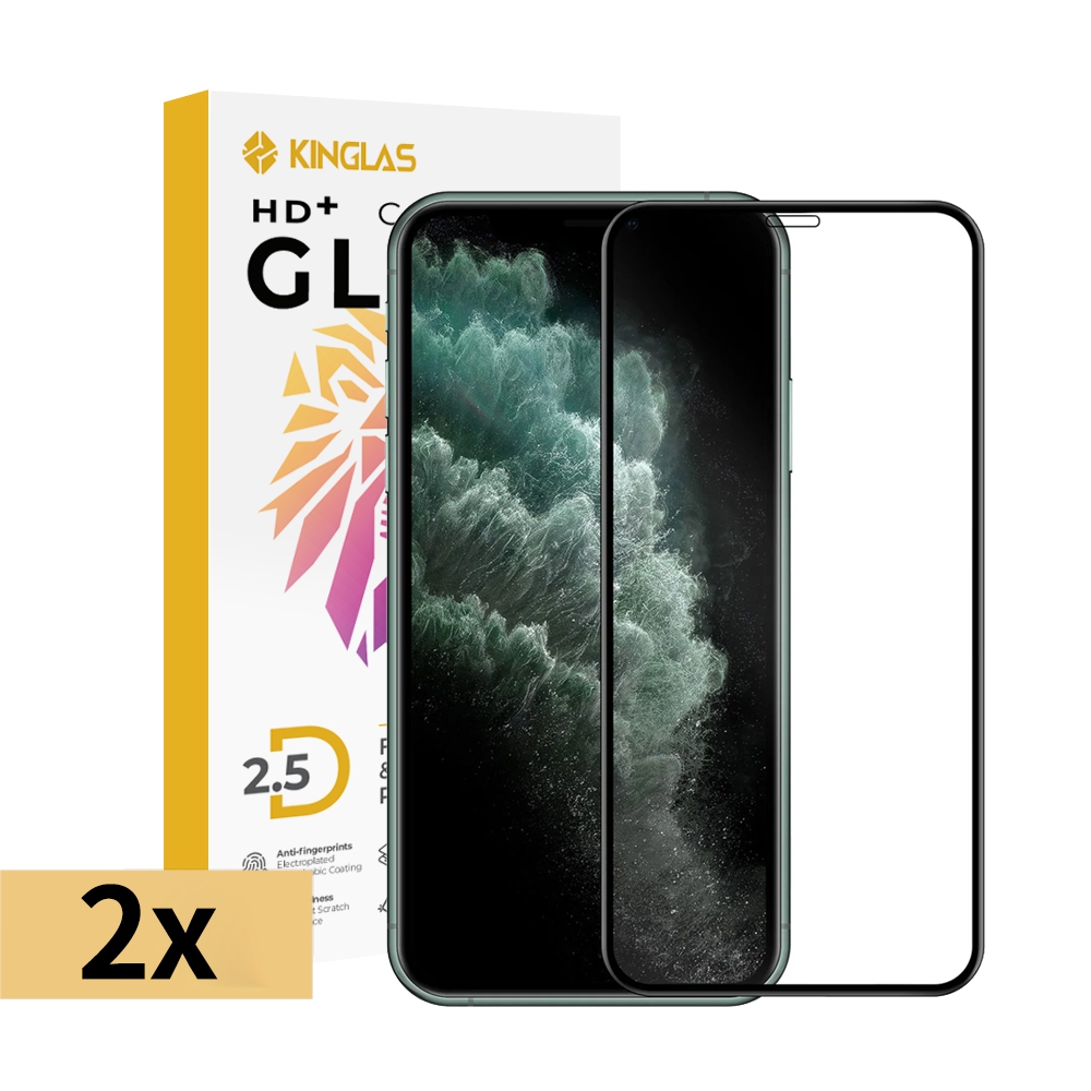 Kinglas 2 Packs 2.5D Full Coverage Silk Printing Black Edge Tempered Glass Screen Protector For iPhone XR / 11