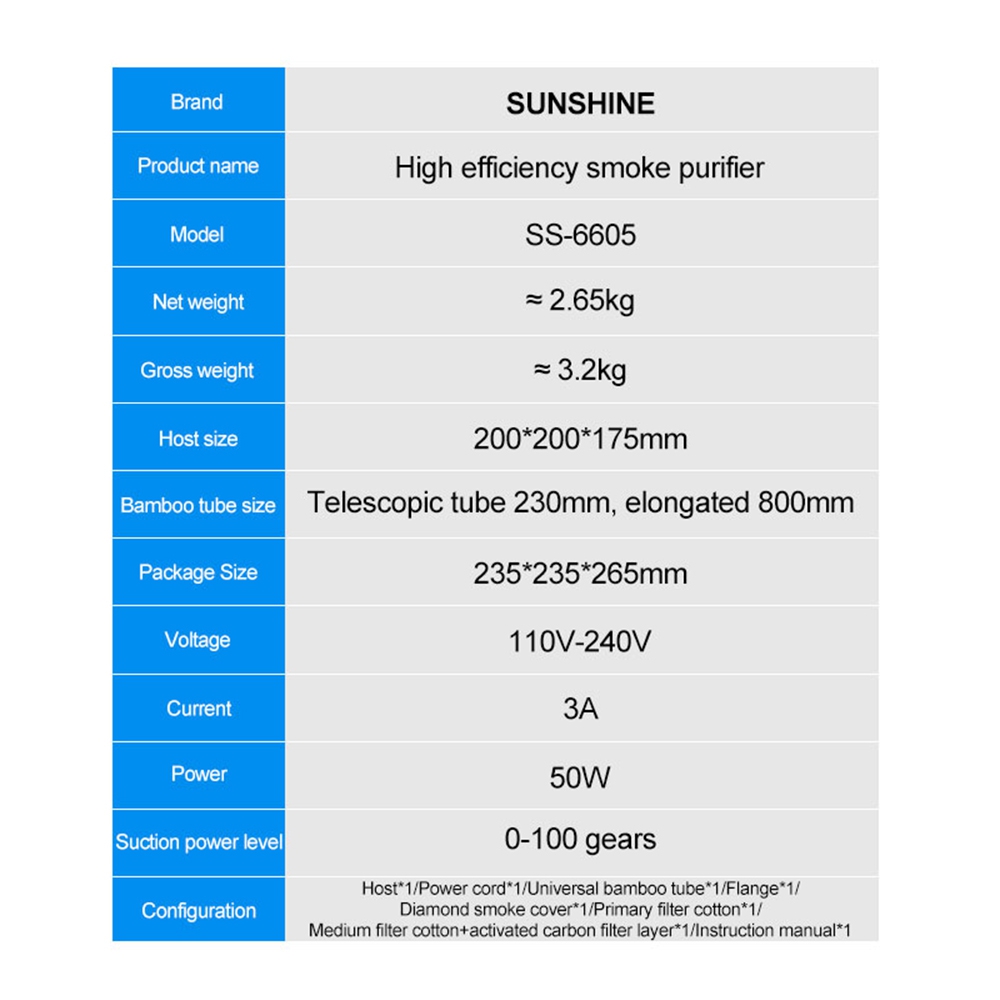 SUNSHINE SS-6605 Hige Efficiency Smoke Purifier 