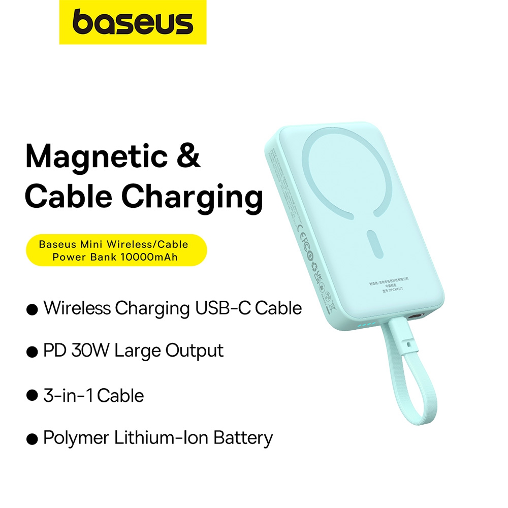 Baseus Magnetic Mini Wireless Fast Charge Power Bank Type-C Edition 10000mAh 30W-White