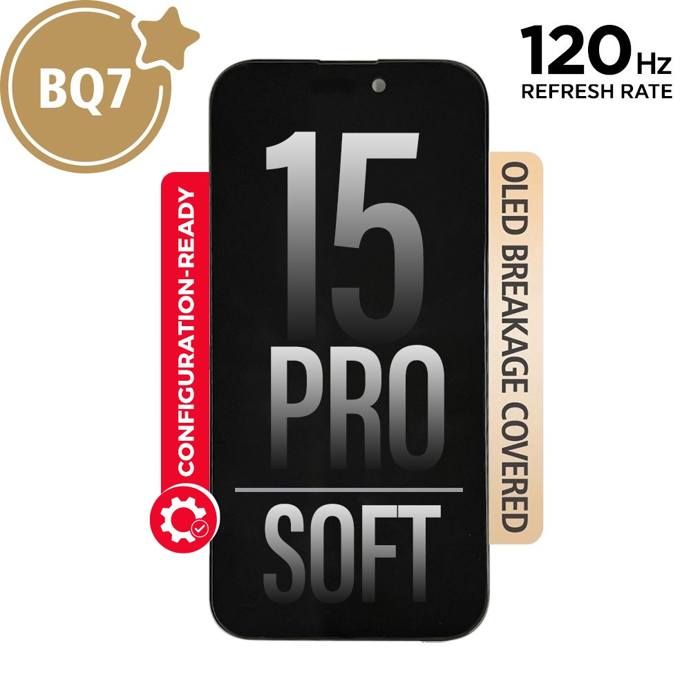 BQ7 Diagnosable Soft OLED Assembly for iPhone 15 Pro Screen Replacement (120HZ, Configuration Ready)