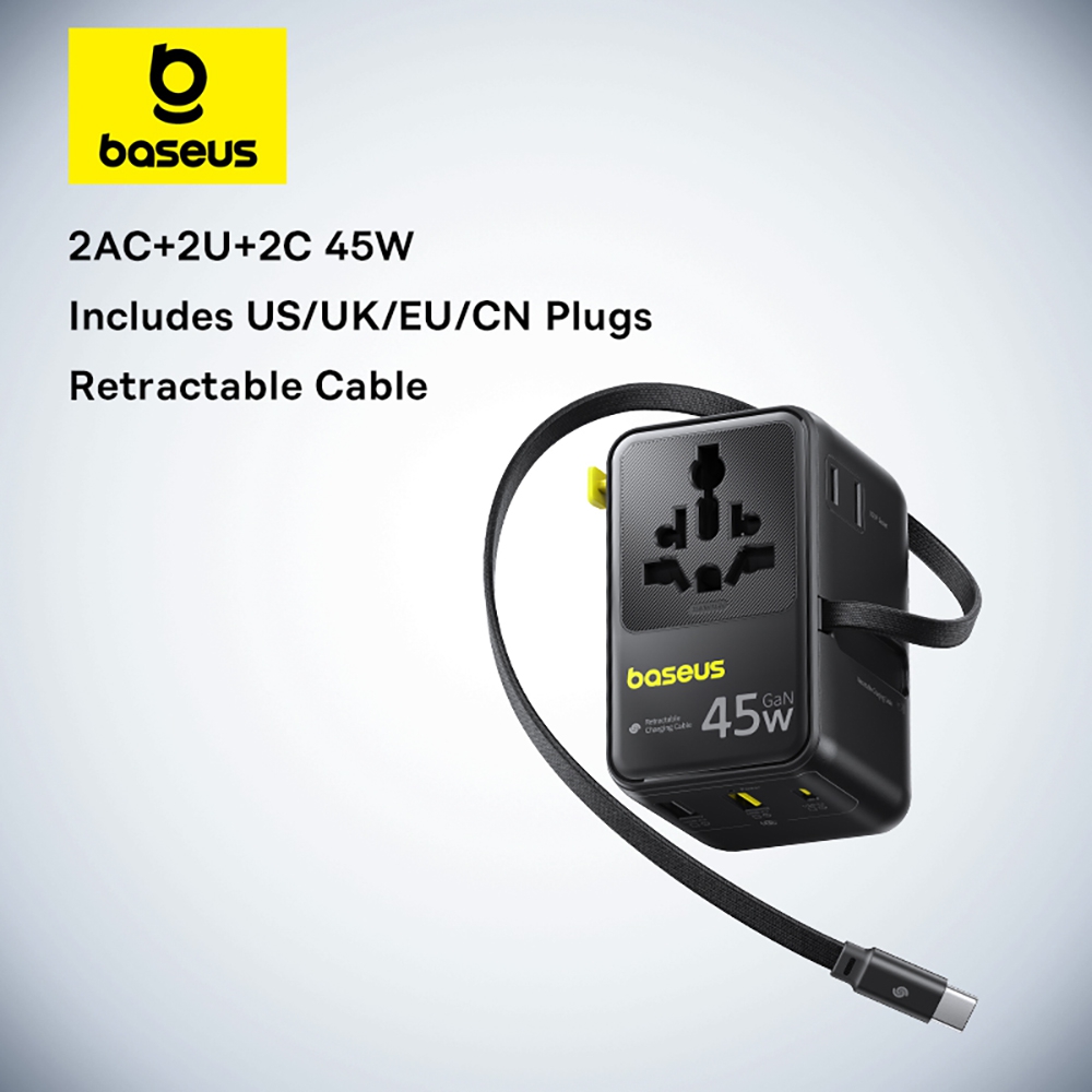 Baseus PicoGo AG11 Universal Travel Adapter with Retractable Cable 2AC+2U+2C 45W