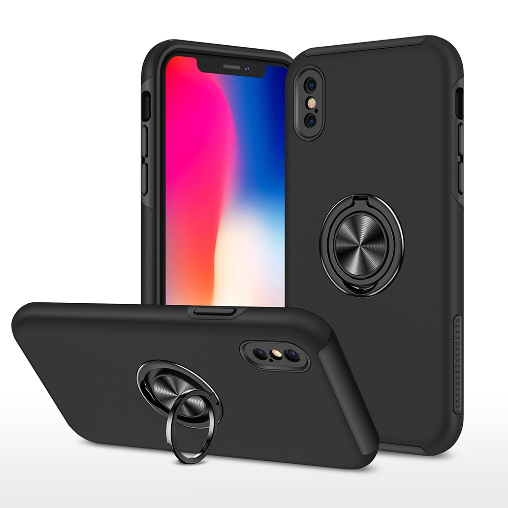 Magnetic Ring Holder Shockproof Cover Case for iPhone X / XS-Navy