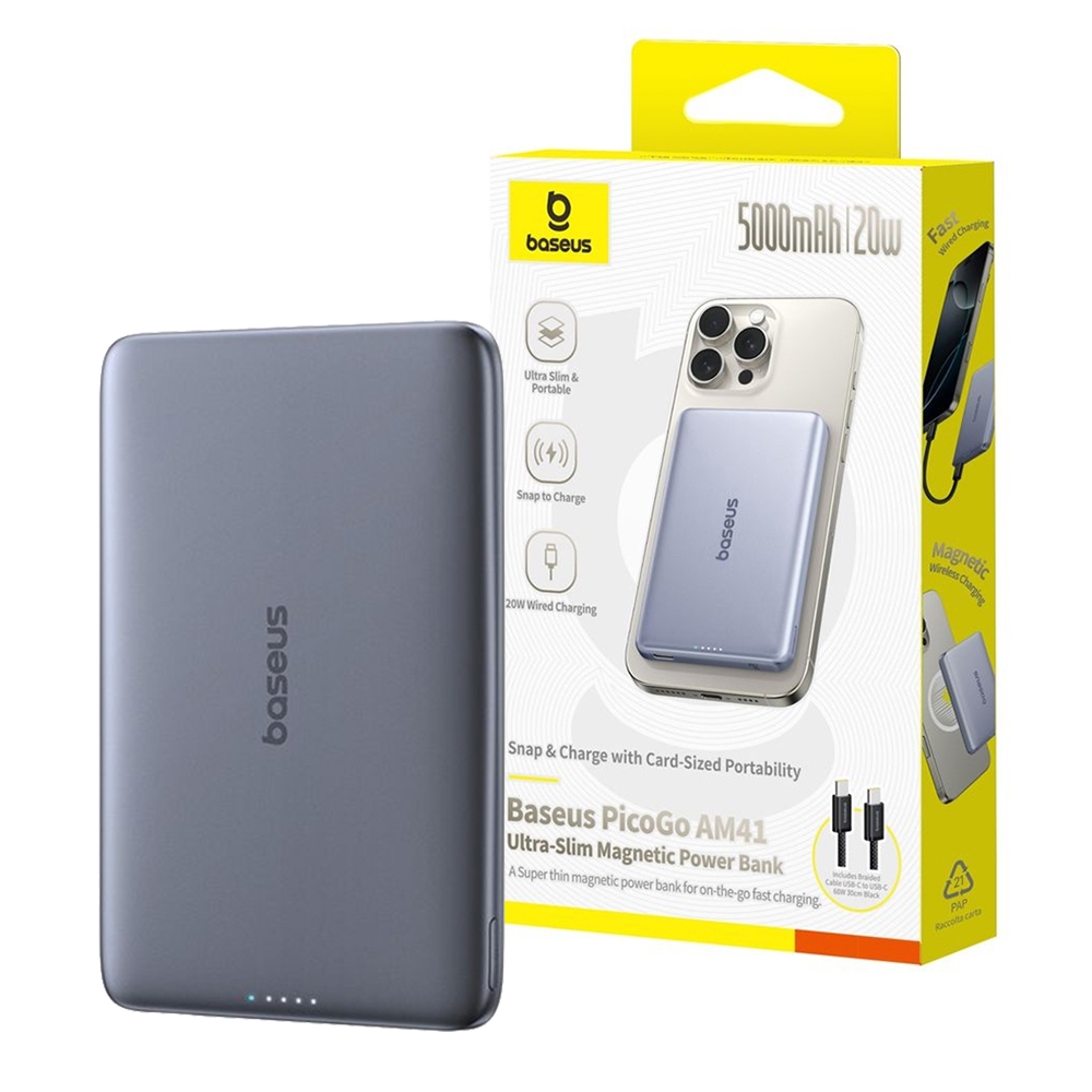 Baseus PicoGo AM41 Ultra-Slim Magnetic Power Bank 5000mAh 20W -Cosmic Black