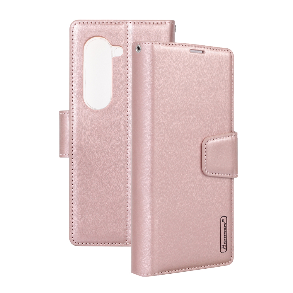 Hanman PU Flip Leather Wallet Case for Samsung Galaxy Z Fold 7-Rose Gold