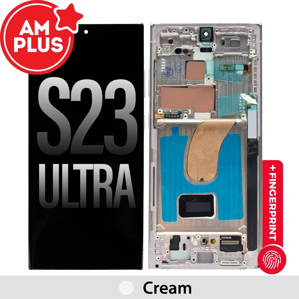 Samsung Galaxy S23 Ultra 5G G918B AMPLUS OLED Screen Replacement Digitizer with Frame-Cream (improved edition, no black screen, Do not need recall)