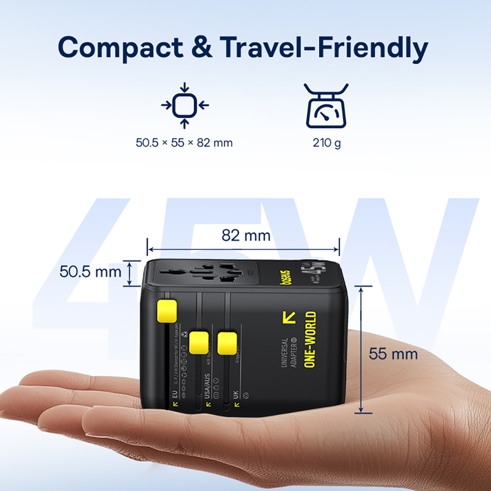 Baseus PicoGo AG11 Universal Travel Adapter with Retractable Cable 2AC+2U+2C 45W