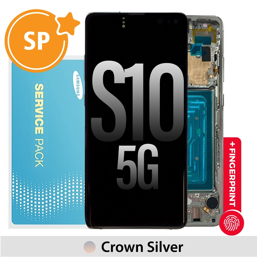 Samsung Galaxy S10 5G G977B OLED Screen Replacement Digitizer with Frame GH82-20567A (Service Pack)-Crown Silver