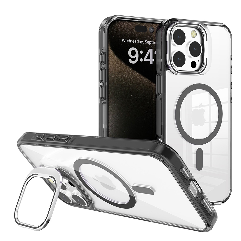 REDEFINE Lens Flip Stand Transparent Magsafe Case for iPhone 16 Pro-Pink