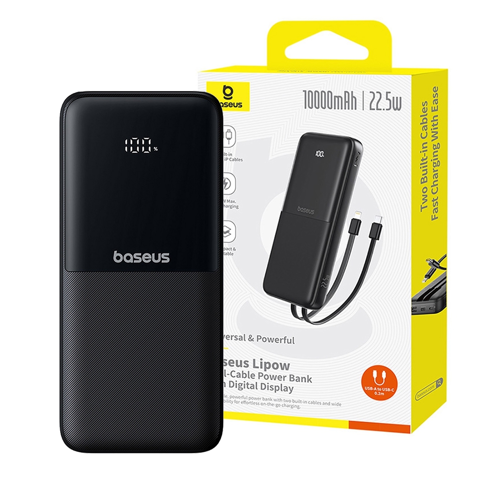 Baseus Lipow Dual-Cable Power Bank with Digital Display 10000mAh 22.5W-White