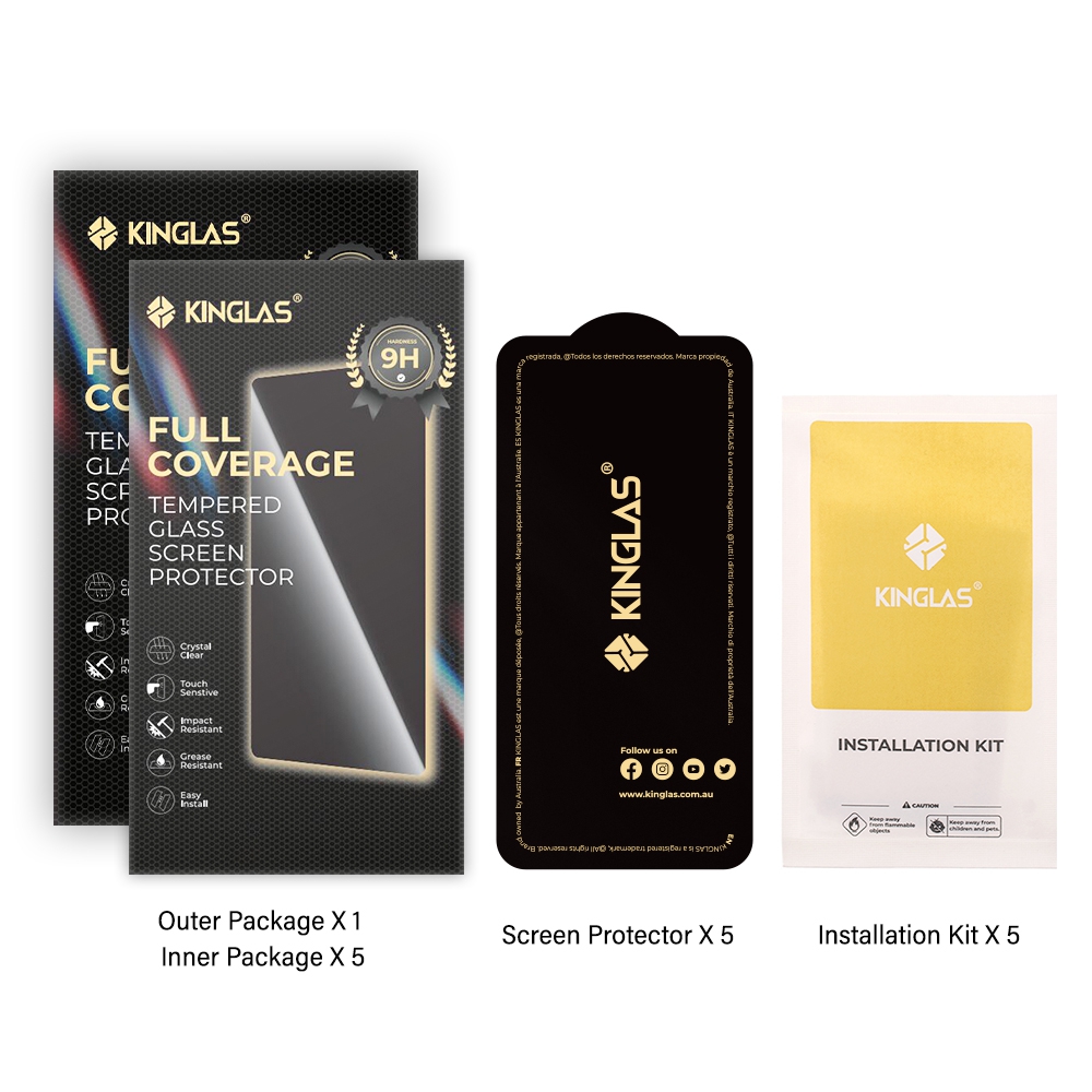 Kinglas 5 Packs 2.5D Full Coverage Silk Printing Black Edge Tempered Glass Screen Protector For iPhone 14 Pro