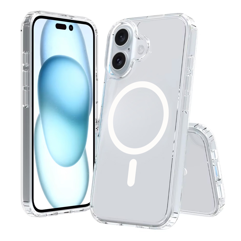 iPhone 16 High Quality Acrylic + TPU Hybrid Transparent Case Cover With Magnetic Ring 