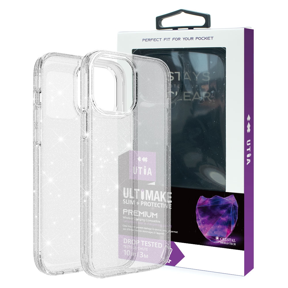 Ultimake Glitter Shockproof Case Cover for iPhone 15-Clear Black