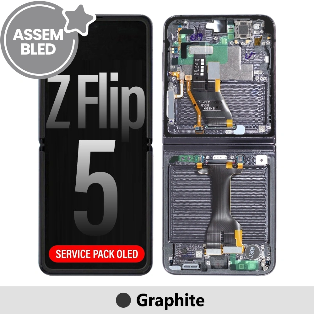 ASSEMBLED OLED Screen Replacement with Frame for Samsung Galaxy Z Flip5 5G F731B-Graphite ( BLACK SCREEN FIX VIDEO: https://www.youtube.com/watch?v=-OiMGUs9N7U )