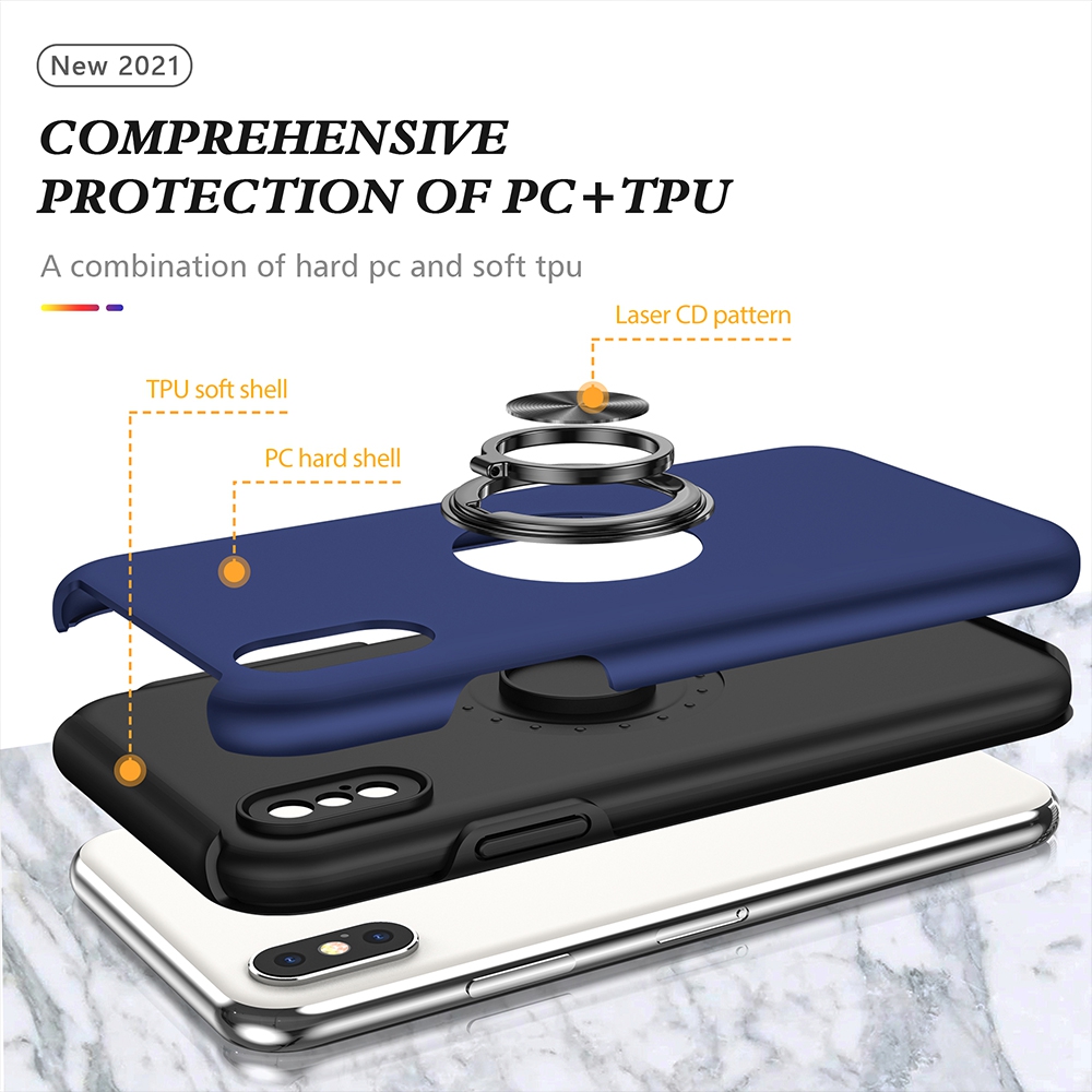 Magnetic Ring Holder Shockproof Cover Case for iPhone X / XS-Navy