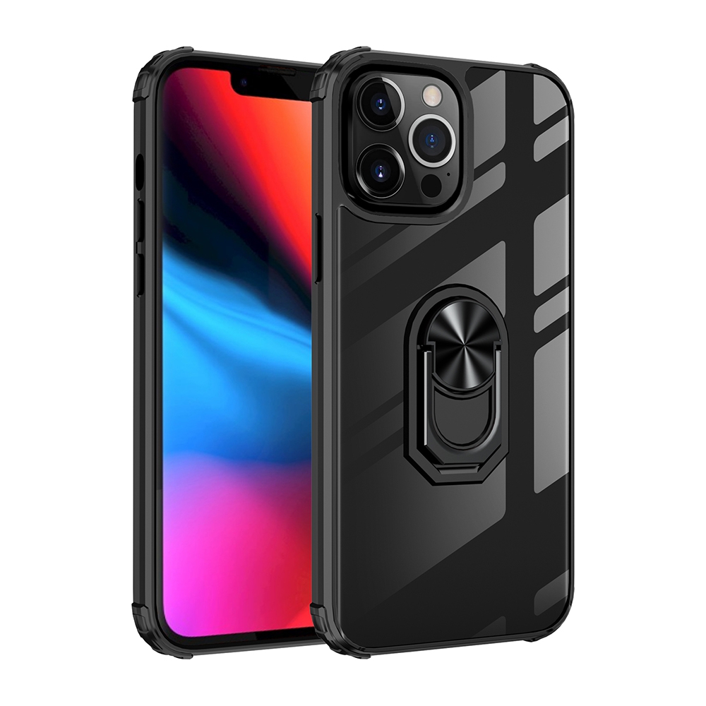 Ring Holder Military Shockproof Car Magnetic Case for iPhone 14 Plus -Black