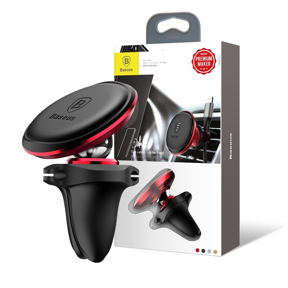 Baseus Car Mount Magnetic Air Vent Phone Holder with Cable Clip-Silver