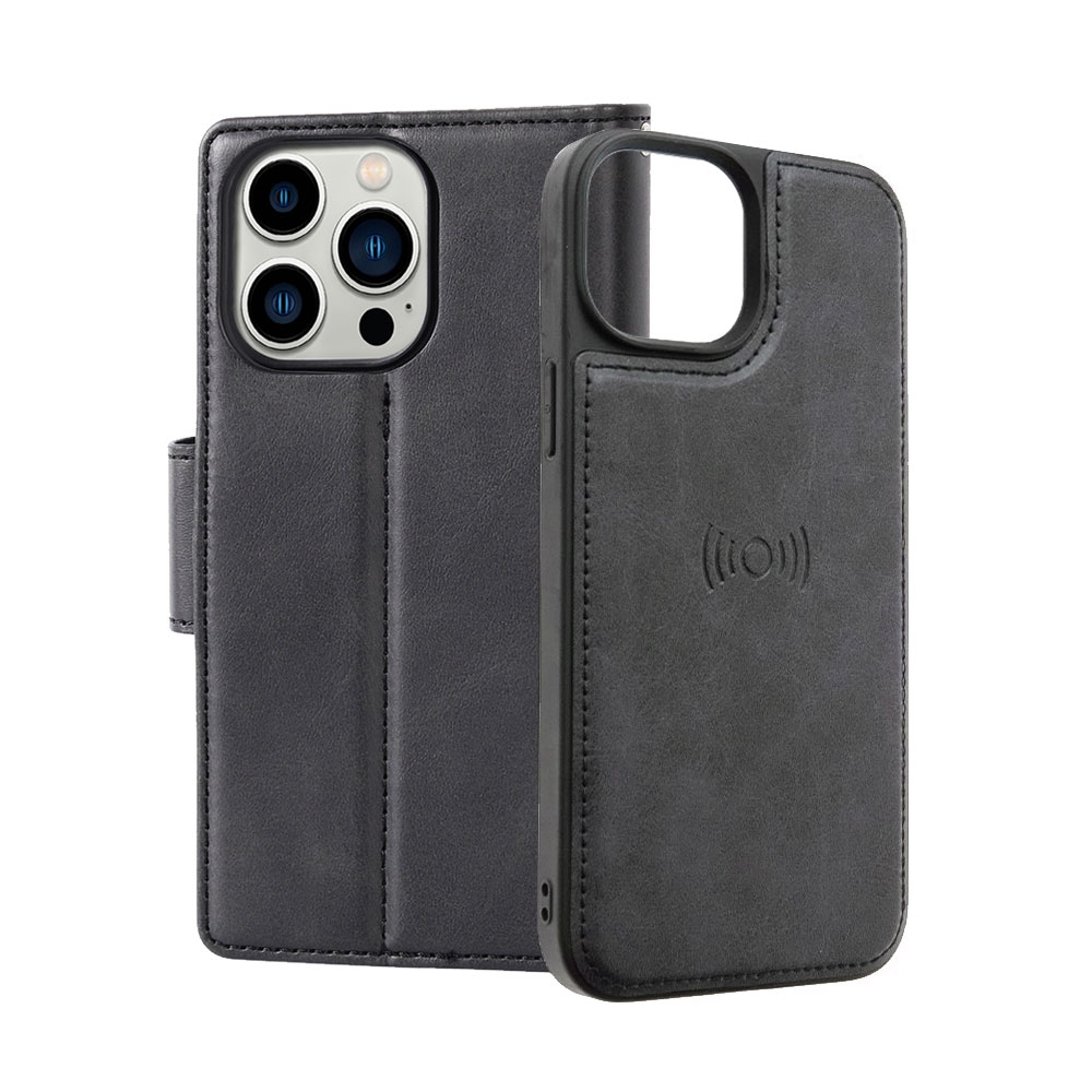 Hanman 2 in 1 Detachable Magnetic Flip Leather Wallet Cover Case for iPhone 16-Black