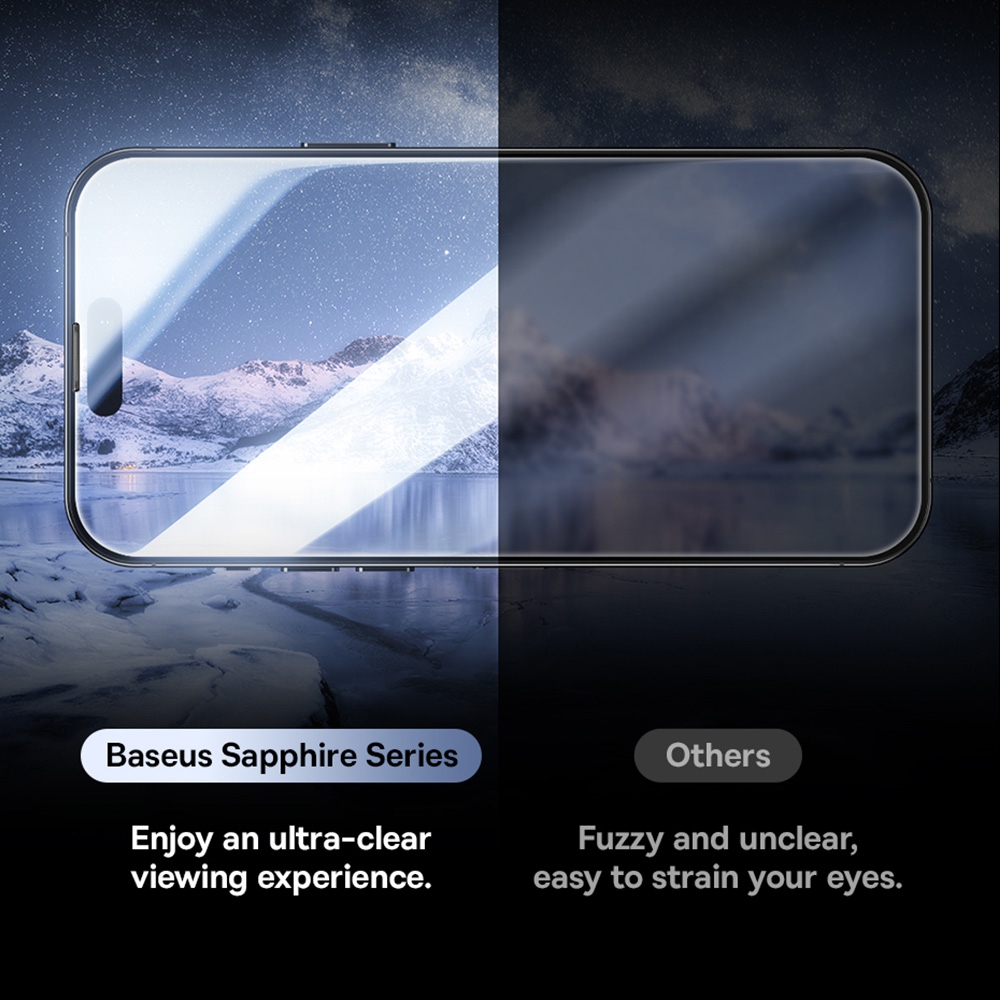 iPhone 15 Pro Max Baseus Sapphire Series Privacy Protection Tempered Glass Screen Protector (with Dust Filter)