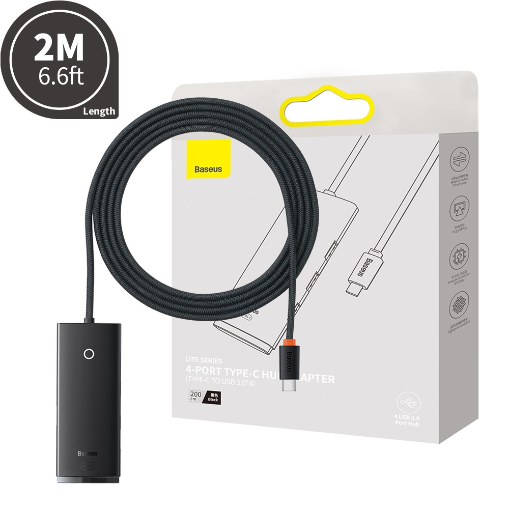 Baseus Lite Series 4-Port Type-C HUB Adapter (Type-C to USB 3.0*4 ) 2m-Black