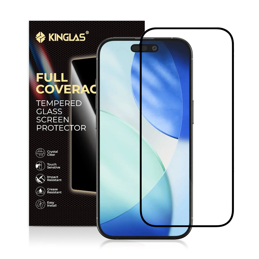 iPhone 16 Pro / 17 / 17 Pro Kinglas 2.5D Full Coverage Silk Printing HD+ Clarity Glass Screen Protector 