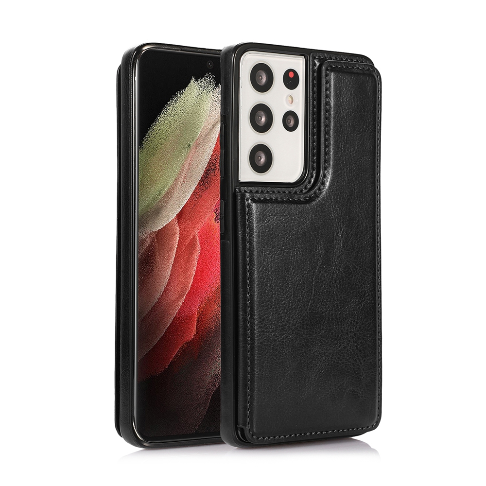 Back Flip Leather Wallet Cover Case for Samsung Galaxy S21 Ultra-Blue