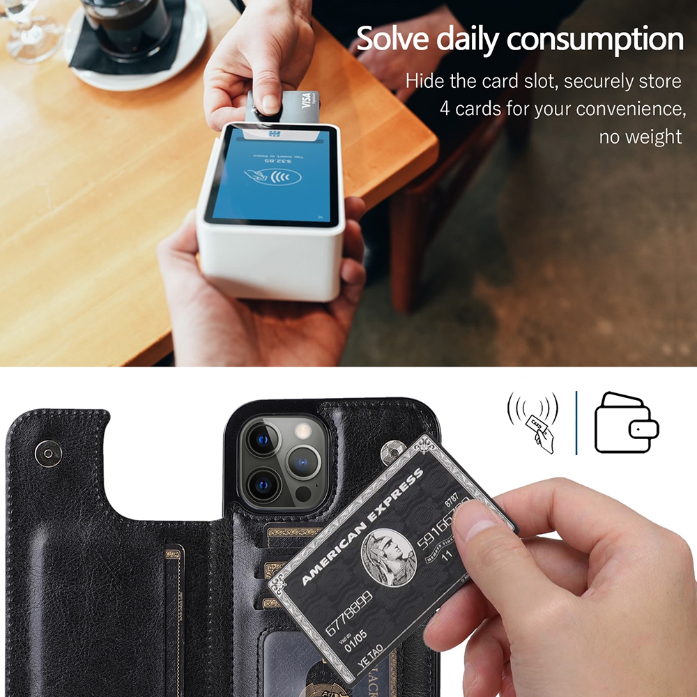 Back Flip Leather Wallet Cover Case for iPhone 14 Pro-Blue