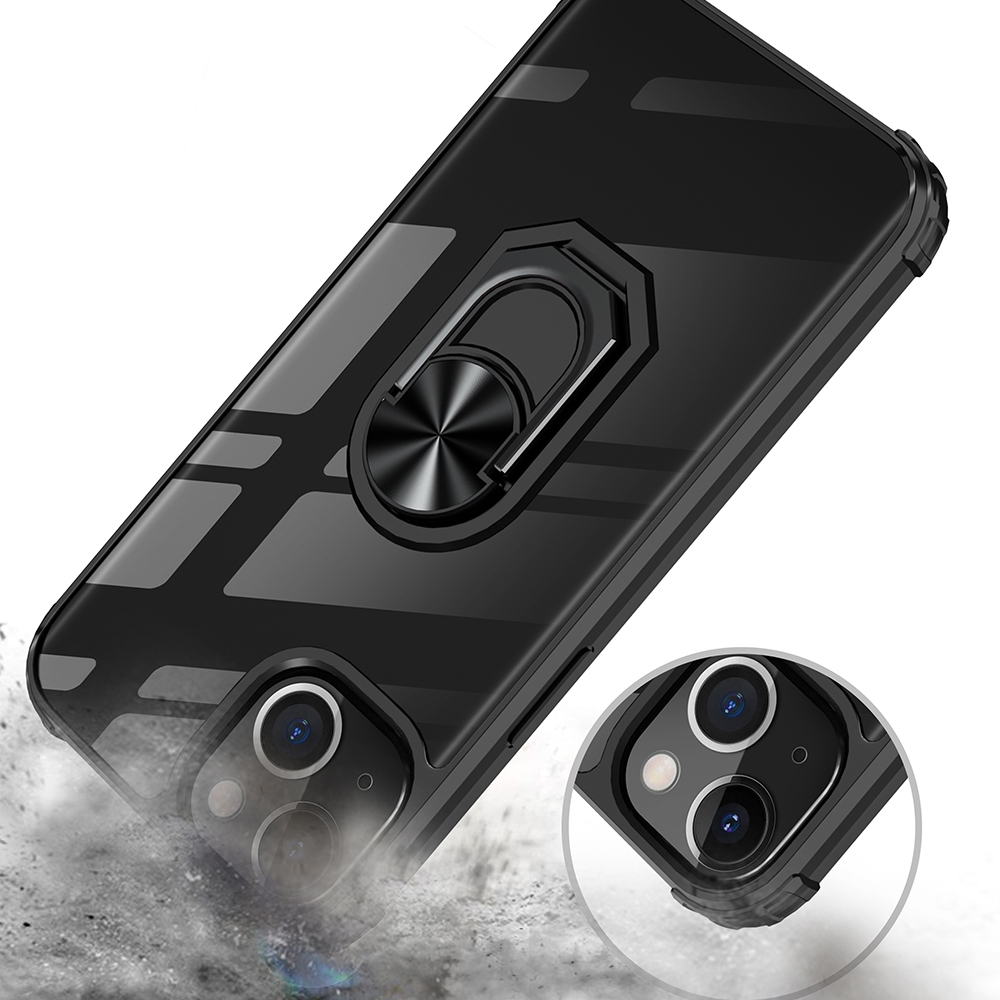 Ring Holder Military Shockproof Car Magnetic Case for iPhone 14-Black