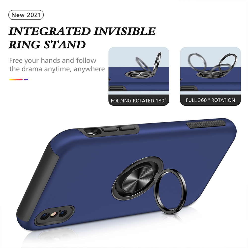 Magnetic Ring Holder Shockproof Cover Case for iPhone X / XS-Navy