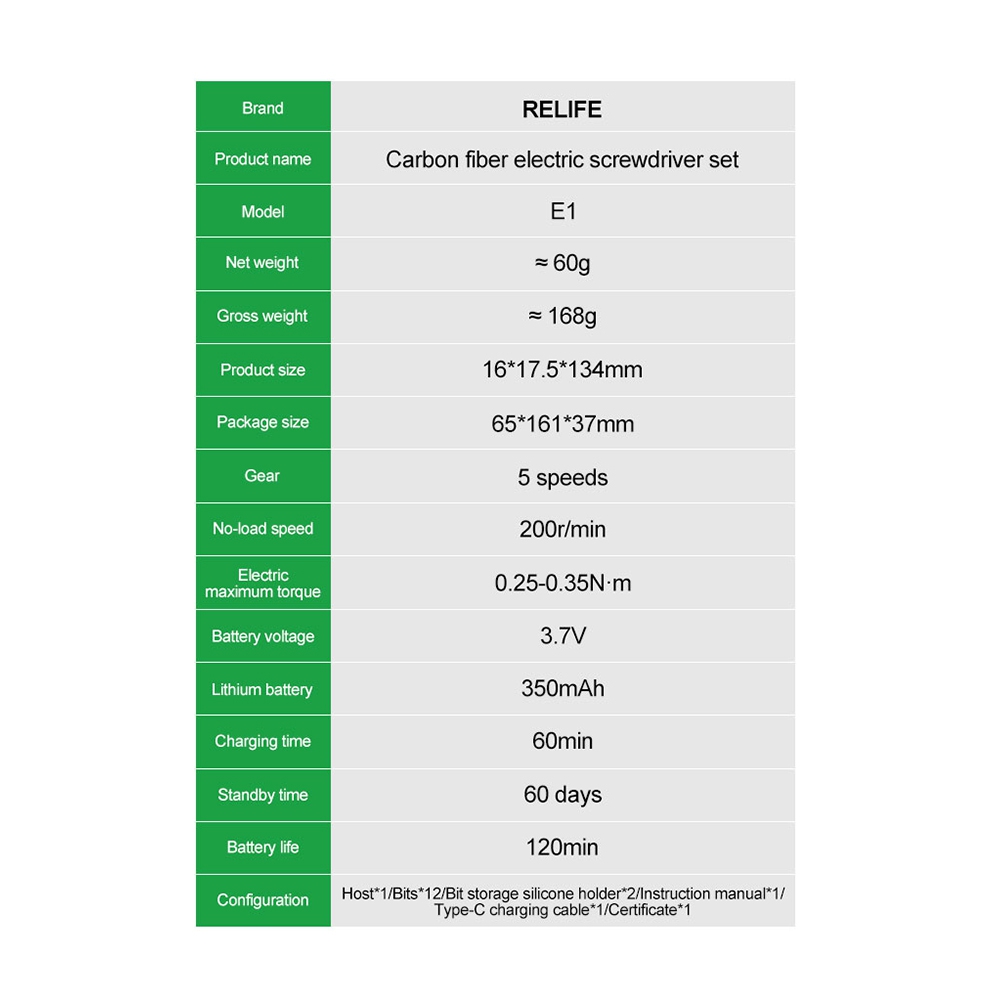RELIFE E1 Carbon Fiber Electric Screwdriver Set