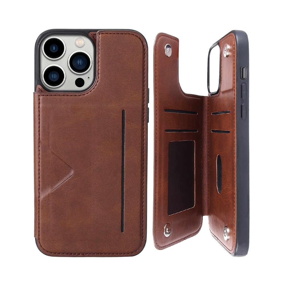 Hanman Back Flip Leather Wallet Shockproof Cover Case for iPhone 14 Max (Plus)-Black