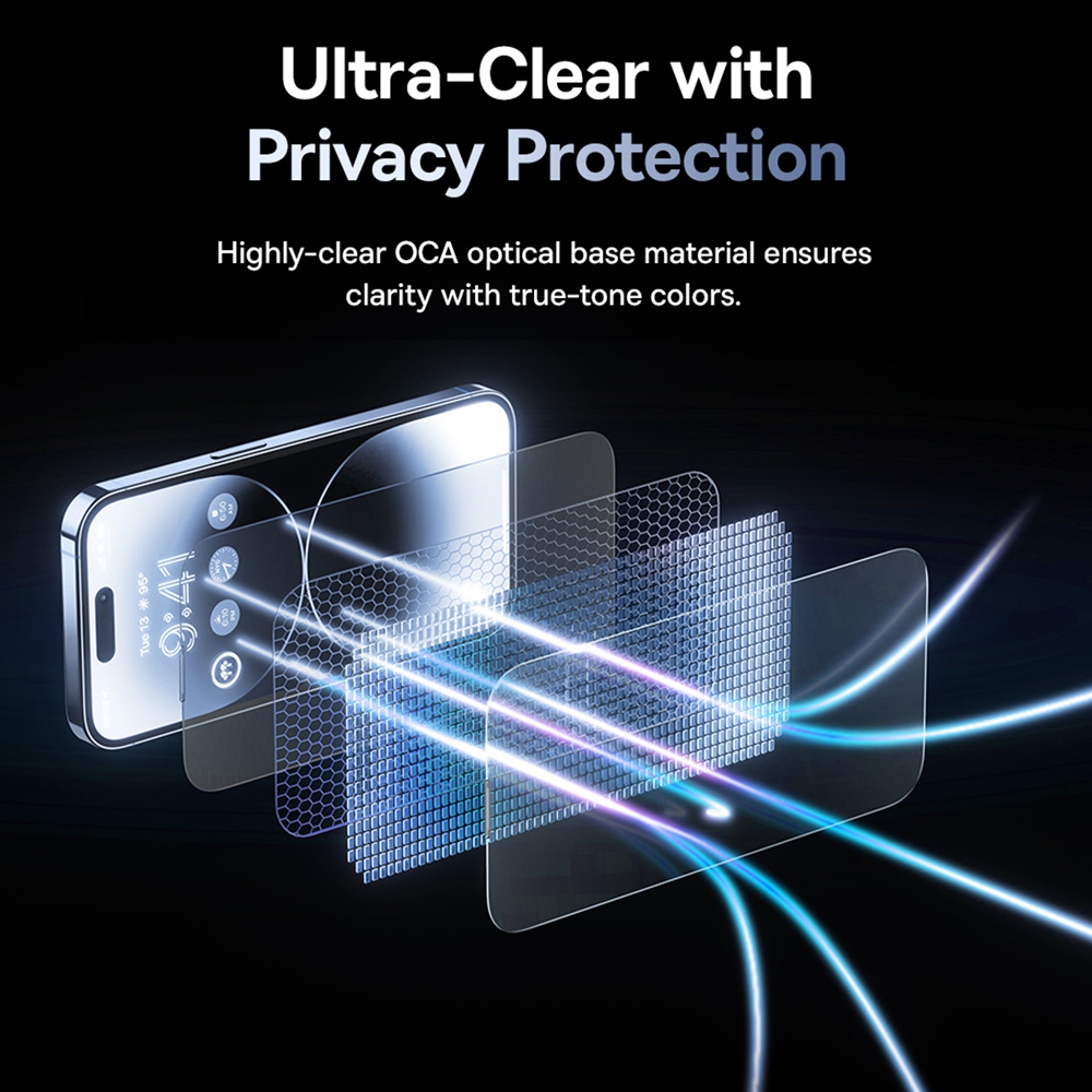 iPhone 15 Plus Baseus Sapphire Series Privacy Protection Tempered Glass Screen Protector (with Dust Filter)