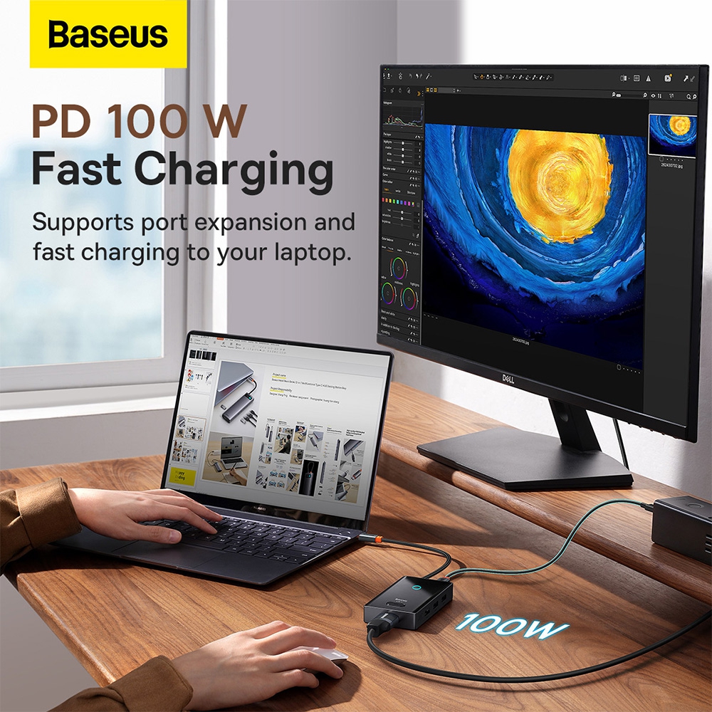 Baseus PioneerJoy 8-Port Type-C HUB Adapter (Type-C to HDMI4K@60Hz*1+USB3.0*2+USB2.0*1+PD*1+RJ45*1+SD/TF*1)