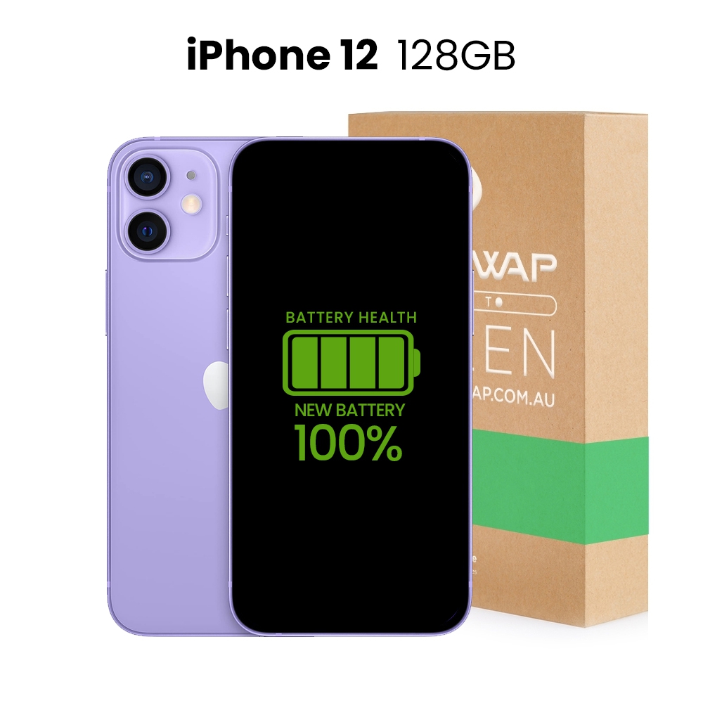Apple Refurbished Fully Functional iPhone 12 128GB 100% New Battery - Grade B+ (Excellent)-Purple