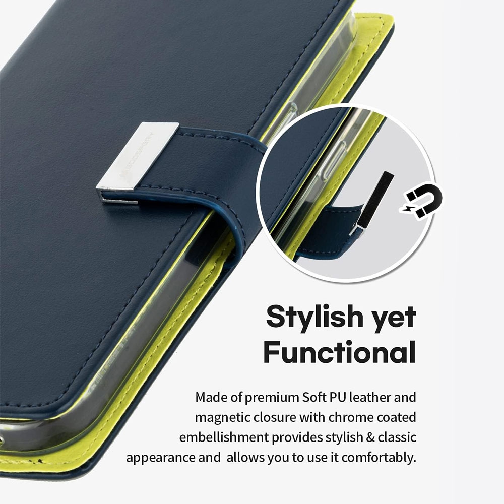 Mercury Rich Diary Case for iPhone 15 Plus-Black