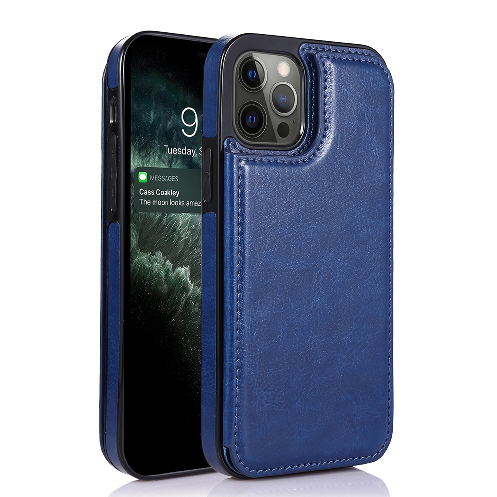 Back Flip Leather Wallet Cover Case for iPhone 14 Pro-Blue