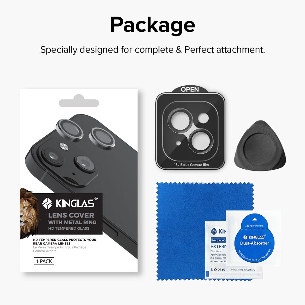 Kinglas Camera Lens Protector for iPhone 15 / 15 Plus (Set of 2)-Graphite