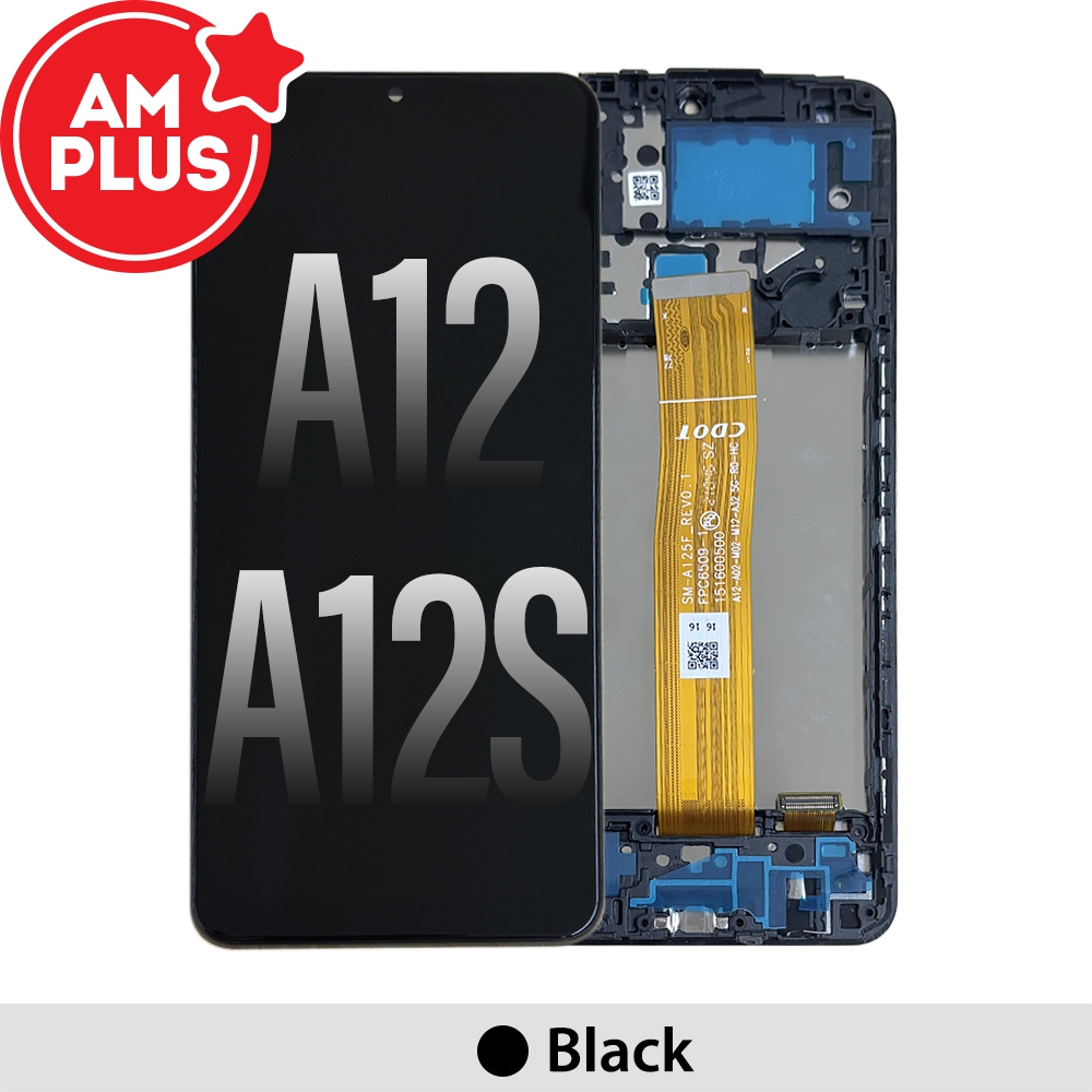 AMPLUS LCD Screen Replacement Digitizer with Frame for Samsung Galaxy A12s  A127 / A12 A125-Black 