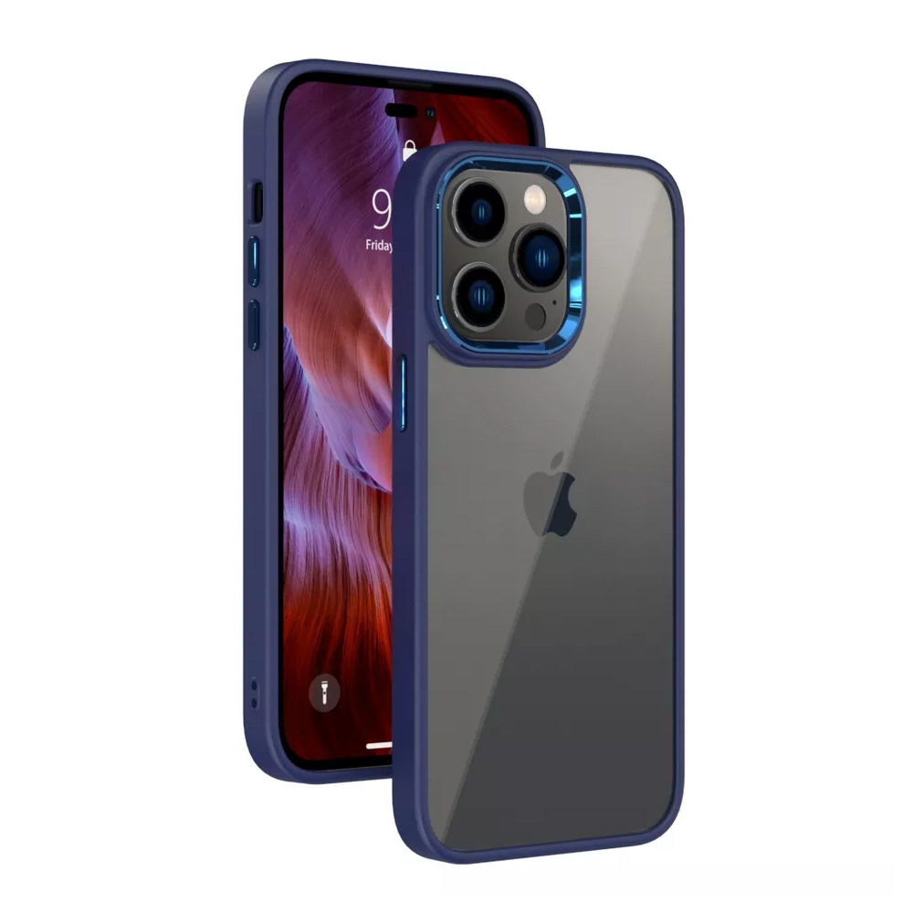 Metal Camera Lens Protection Clear PC Shockproof Case Cover for iPhone 14-Wine