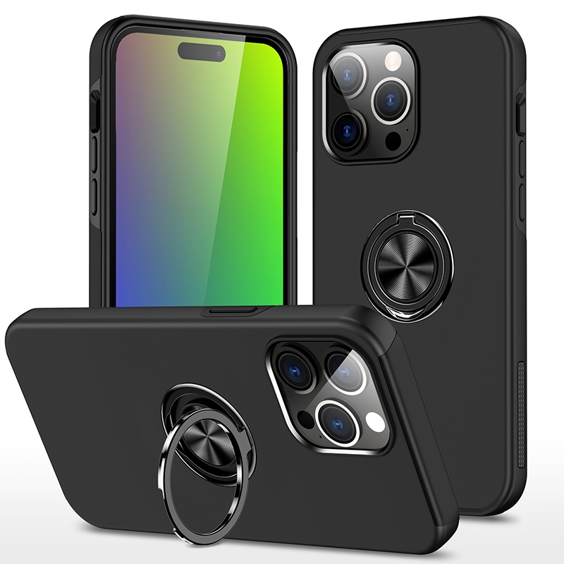 Magnetic Ring Holder Shockproof Cover Case for iPhone 15 Pro-Navy