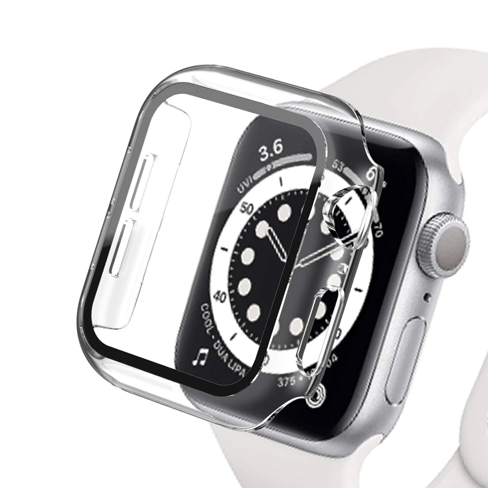 Hard PC Case with Tempered Glass Screen Protector for Apple Watch Series 7 / 8 41mm-Black