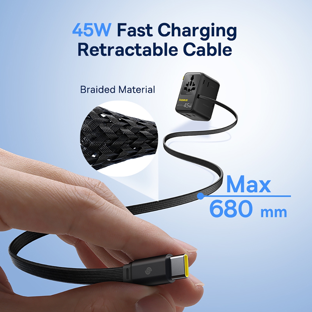 Baseus PicoGo AG11 Universal Travel Adapter with Retractable Cable 2AC+2U+2C 45W