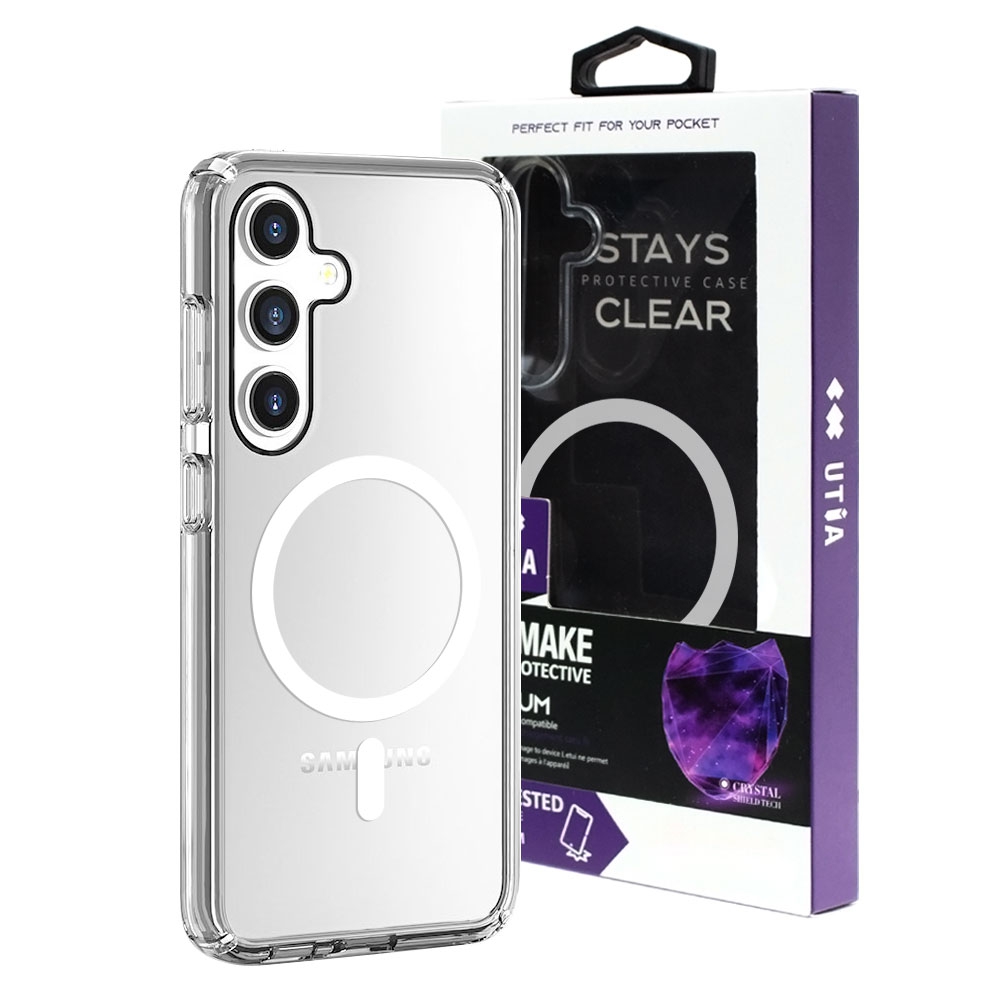 UTIA Shockproof Transparent Case Cover With Magnetic Ring for Samsung Galaxy S24 Plus / S25 Plus-Transparent
